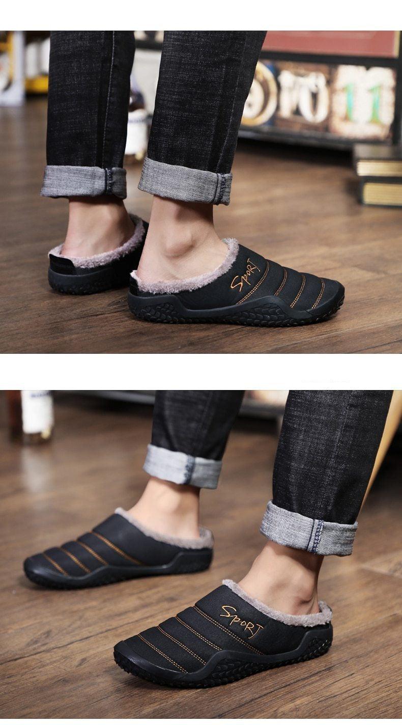 New Winter Slippers For Men Warm Indoor Shoes Short Plush Flat Heel Slipper Waterproof Nonslip Home Slippers Slip-on House Shoes With Arch Support Warm Faux Fur Lined Rubber Sole