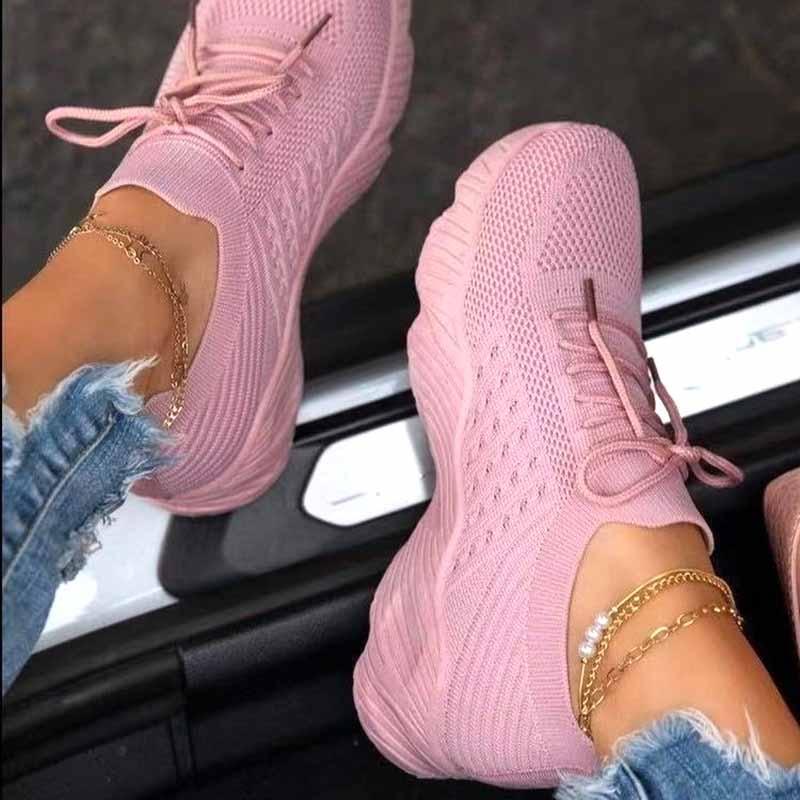 New Women Casual Shoes Sport Sneakers Lace Up Running Woman Red Platform Sneaker Vulcanized Mesh Trainers Running Lightweight Mesh Sneaker Fashion Athletic Walking Shoes For Workout