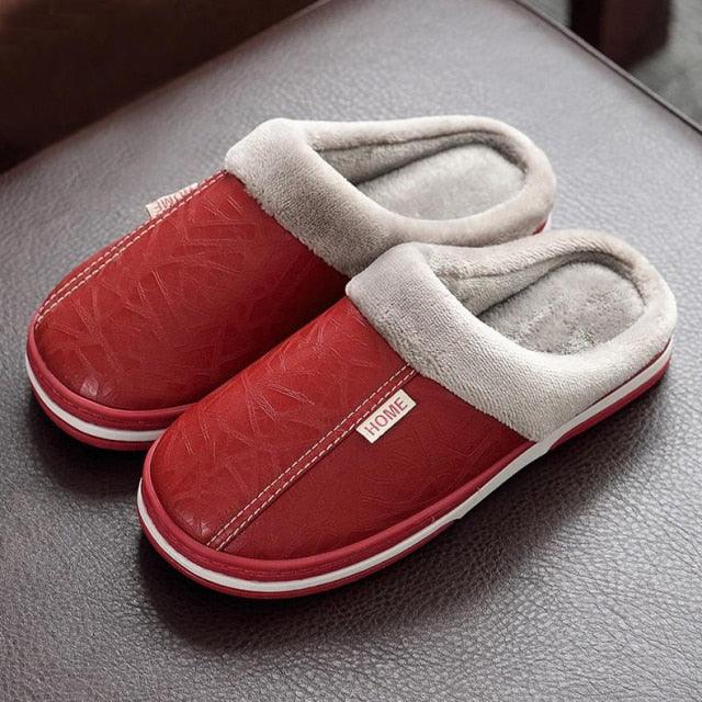 New Women Men Winter House Slippers PU Leather Cute Plush Slip On Fluffy Warm Casual Shoes  House Slippers Memory Foam Comfy Fuzzy Soft Slip On Indoor Slippers For Men