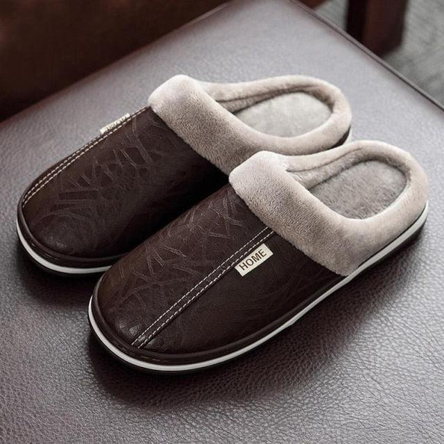 New Women Men Winter House Slippers PU Leather Cute Plush Slip On Fluffy Warm Casual Shoes  House Slippers Memory Foam Comfy Fuzzy Soft Slip On Indoor Slippers For Men