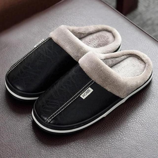 New Women Men Winter House Slippers PU Leather Cute Plush Slip On Fluffy Warm Casual Shoes  House Slippers Memory Foam Comfy Fuzzy Soft Slip On Indoor Slippers For Men