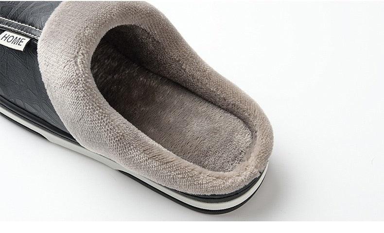 New Women Men Winter House Slippers PU Leather Cute Plush Slip On Fluffy Warm Casual Shoes  House Slippers Memory Foam Comfy Fuzzy Soft Slip On Indoor Slippers For Men