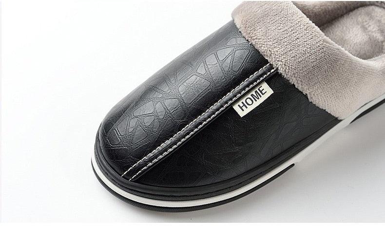 New Women Men Winter House Slippers PU Leather Cute Plush Slip On Fluffy Warm Casual Shoes  House Slippers Memory Foam Comfy Fuzzy Soft Slip On Indoor Slippers For Men