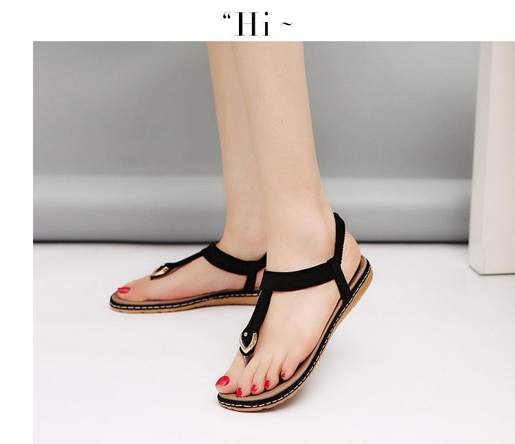 New Women Sandals Flat Heel Summer Casual Flip Flops Single Ladies Shoes Woman Soft Sole Slippers Summer Casual Flat Ankle T-Strap Thong Elastic Comfortable Flip Flops Beach Shoes Sandal