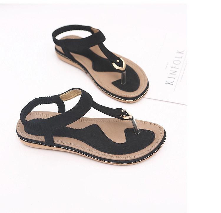 New Women Sandals Flat Heel Summer Casual Flip Flops Single Ladies Shoes Woman Soft Sole Slippers Summer Casual Flat Ankle T-Strap Thong Elastic Comfortable Flip Flops Beach Shoes Sandal