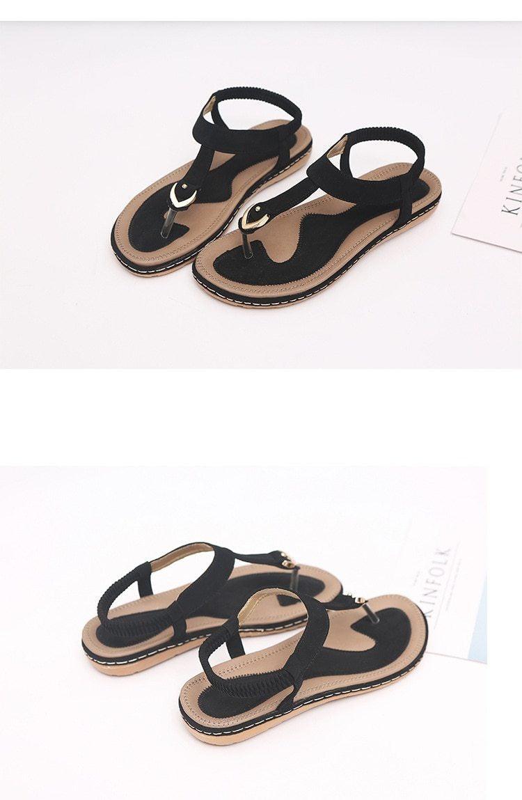 New Women Sandals Flat Heel Summer Casual Flip Flops Single Ladies Shoes Woman Soft Sole Slippers Summer Casual Flat Ankle T-Strap Thong Elastic Comfortable Flip Flops Beach Shoes Sandal