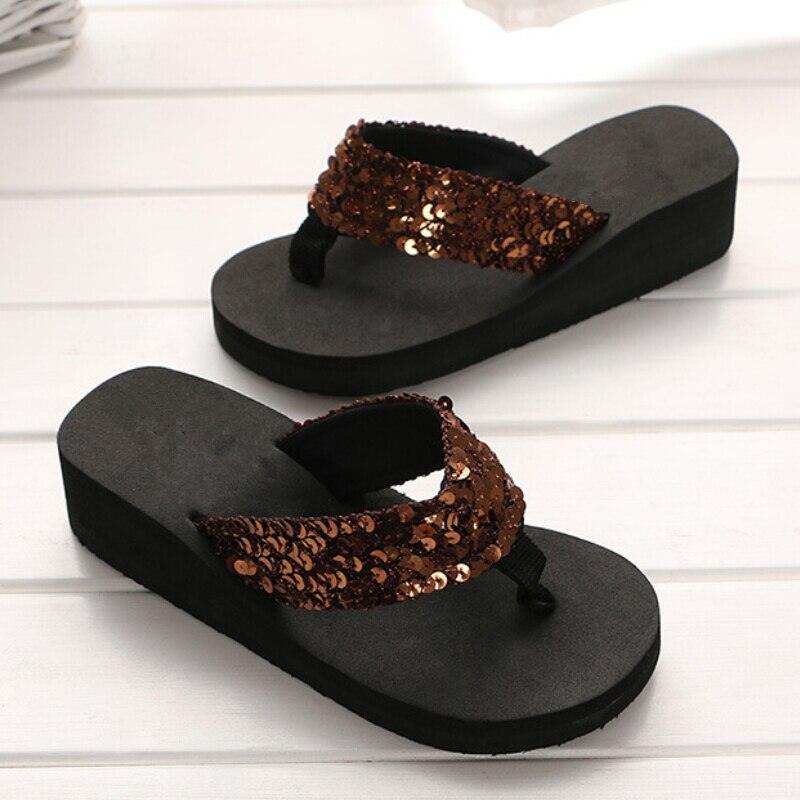 New Women Solid Slides Sandals Thickness Sequin Shoes Slippers Beach Shoes House Non-Slip Slippers Thick Sequin Sandals For Indoor Outdoor Breathable Shoes