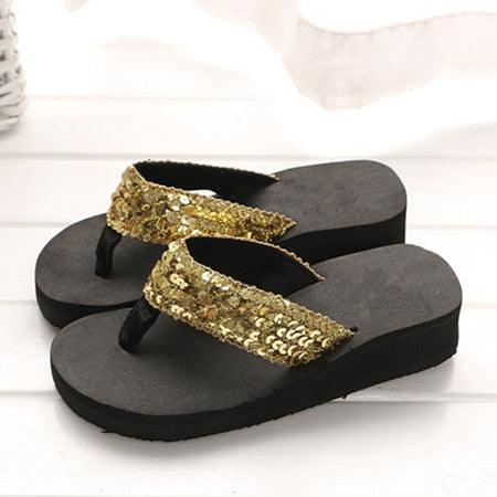 New Women Solid Slides Sandals Thickness Sequin Shoes Slippers Beach Shoes House Non-Slip Slippers Thick Sequin Sandals For Indoor Outdoor Breathable Shoes