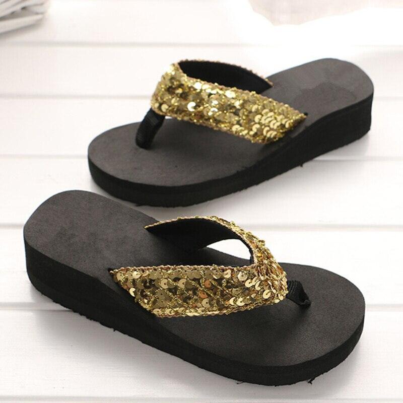 New Women Solid Slides Sandals Thickness Sequin Shoes Slippers Beach Shoes House Non-Slip Slippers Thick Sequin Sandals For Indoor Outdoor Breathable Shoes