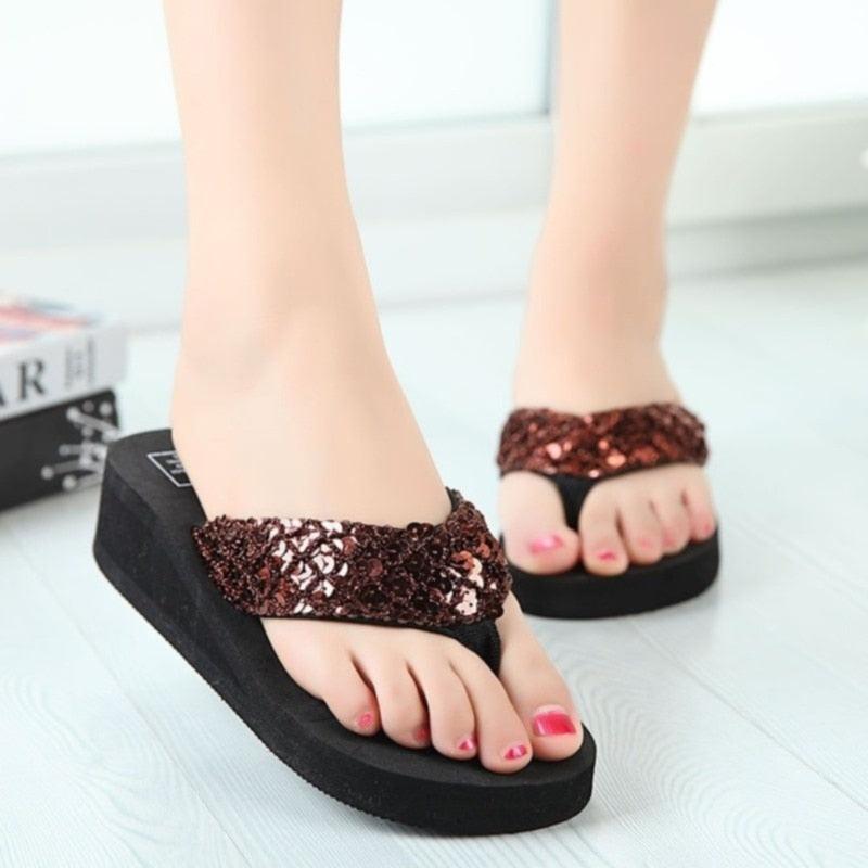 New Women Solid Slides Sandals Thickness Sequin Shoes Slippers Beach Shoes House Non-Slip Slippers Thick Sequin Sandals For Indoor Outdoor Breathable Shoes