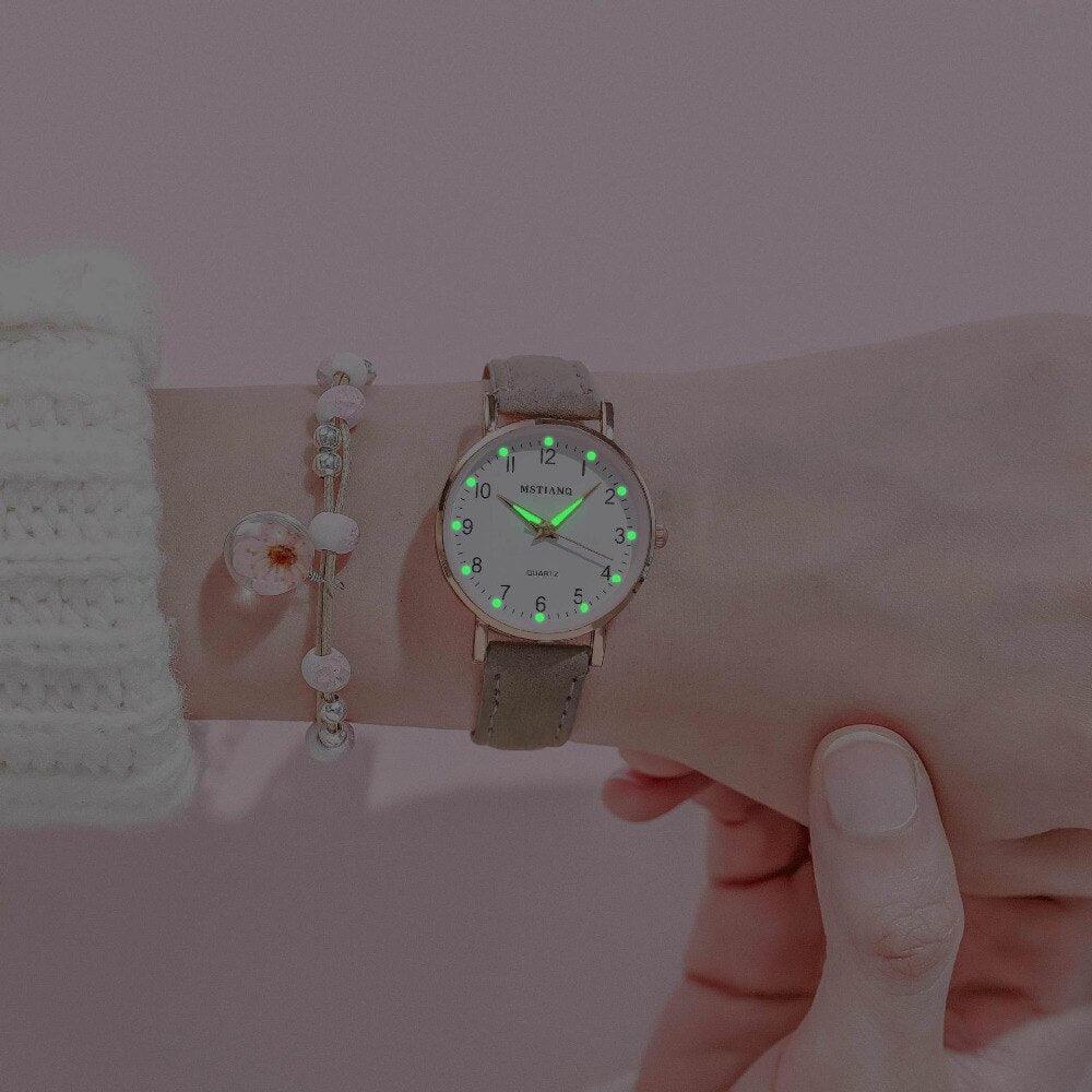 New Women Watch Fashion Casual Leather Belt Watches Simple Small Dial Quartz Dress Wristwatch Quartz Analog Wrist Watches For Women With Second Hand Luminous Hands Women Leather Watch