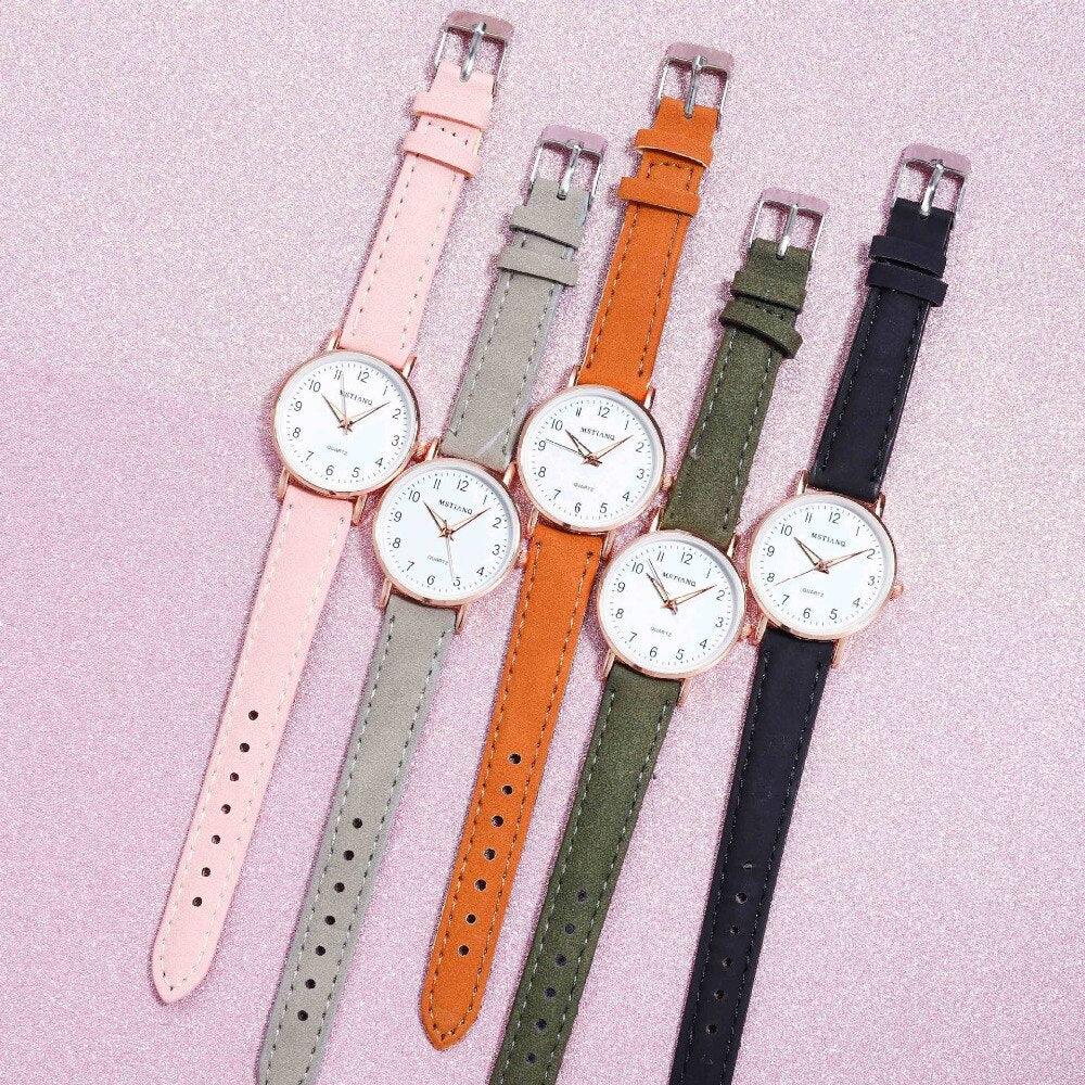 New Women Watch Fashion Casual Leather Belt Watches Simple Small Dial Quartz Dress Wristwatch Quartz Analog Wrist Watches For Women With Second Hand Luminous Hands Women Leather Watch