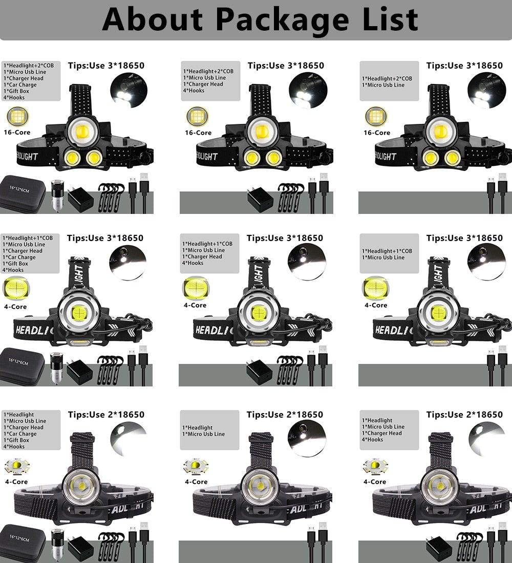 Newest Waterproof XHP199 16-Core Super Bright Powerful Lantern Headlamp XHP110 LED USB Flashlight XHP50 Headlight Rechargeable 18650 Zoom Torch Light - STEVVEX Lamp - 200, Flashlight, Gadget, Headlamp, Headlight, Headtorch, lamp, Rechargeable, Rechargeable Flashlight, Rechargeable Headlamp, Rechargeable Headtorch, Super Bright Lamp, Torchlight, Waterproof, Waterproof Headlamp, Waterproof Headlight - Stevvex.com