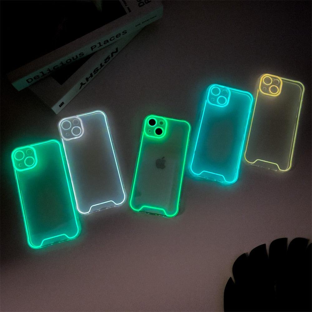 Night Light Luminous Silicone Phone Case For iPhone 14 13 12 11 Pro Max XR X XS 14 Plus Shockproof Clear Fluorescent Soft Cover Shockproof Bumper Phone Case with Camera Protection Cover for iPhone