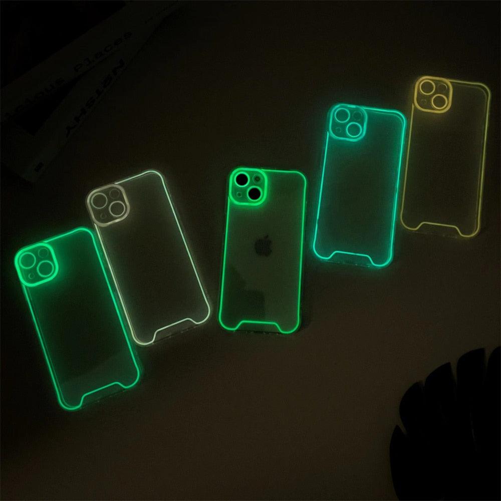 Night Light Luminous Silicone Phone Case For iPhone 14 13 12 11 Pro Max XR X XS 14 Plus Shockproof Clear Fluorescent Soft Cover Shockproof Bumper Phone Case with Camera Protection Cover for iPhone