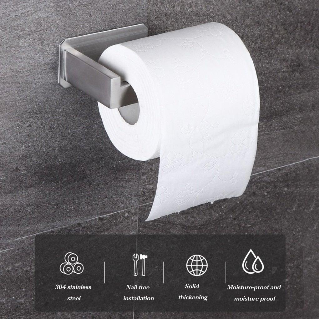 No-Drill Self Adhesive Toilet Paper Holder Stainless Steel Bathroom Kitchen Roll Paper Accessory Tissue Towel Rack Metal Holders Toilet Tissue Roll Holders Dispenser And Hangers Wall Mounted For Bathroom  Kitchen Stainless Steel Modern Square Style