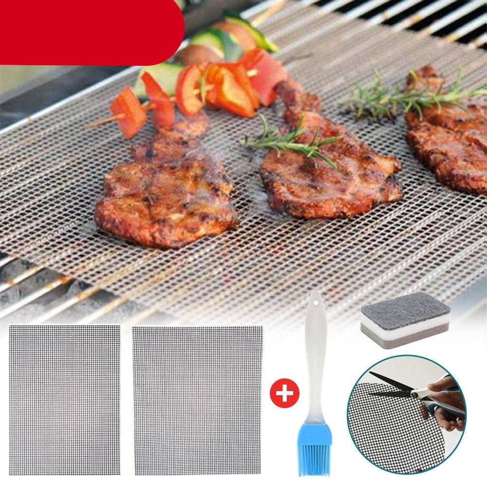 Non-stick Barbecue Mesh Mat Reusable Heat Resistance BBQ Baking Net Pad Kitchen Cooking BBQ Mat Liner Accessories Outdoor BBQ Tool  Non Stick BBQ Grill Mats Reusable BBQ Grilling Sheets Silicone Brush Easy to Clean BBQ Accessories