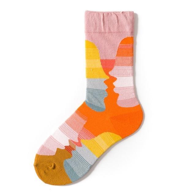 Novelty Happy Funny Women Graphic Short Socks Socks Combed Out Of Pure Cotton Art Abstract Oil Painting Socks French Style Crew Socks For Men And Women