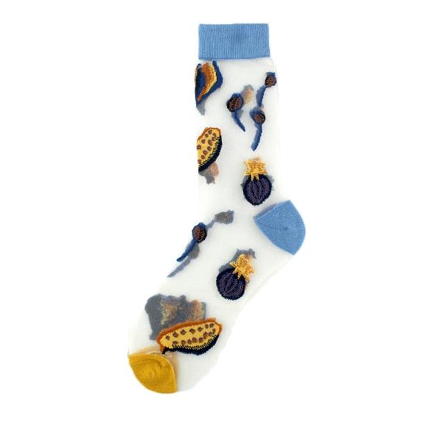 Novelty Harajuku Crystal Silk Tide Socks Funny Sunflowers Vines Flowers Happy Socks Casual High Quality Socks for Women - ALLURELATION - 3D socks, 500, ankle socks, casual socks, cute socks, female socks, flower socks, happy socks, invisible socks, see through socks, short socks, silk tide socks, Socks, socks for girls, socks for women, sunflower socks - Stevvex.com