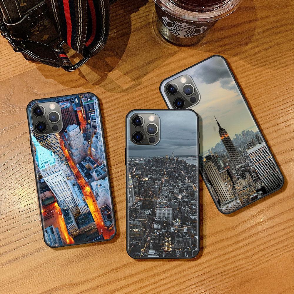 NYC New York City 3D Pattern for Women Girls Men Boys Clear Black Shockproof PC Back Cover for iPhone 13 11 Pro Max 12 Mini XR Phone Case 7 8 Plus SE X XS Soft Silicone Back Cover 6 6S 5 5S Shell