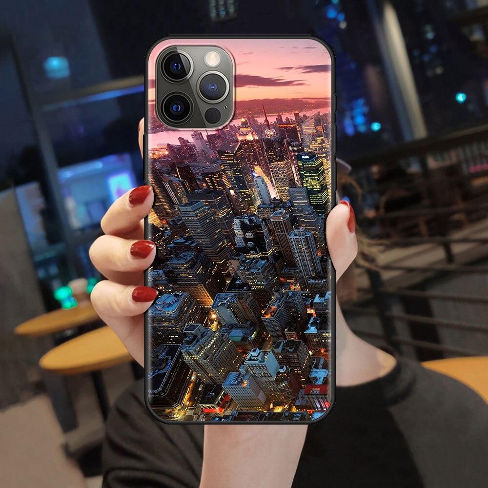 NYC New York City 3D Pattern for Women Girls Men Boys Clear Black Shockproof PC Back Cover for iPhone 13 11 Pro Max 12 Mini XR Phone Case 7 8 Plus SE X XS Soft Silicone Back Cover 6 6S 5 5S Shell