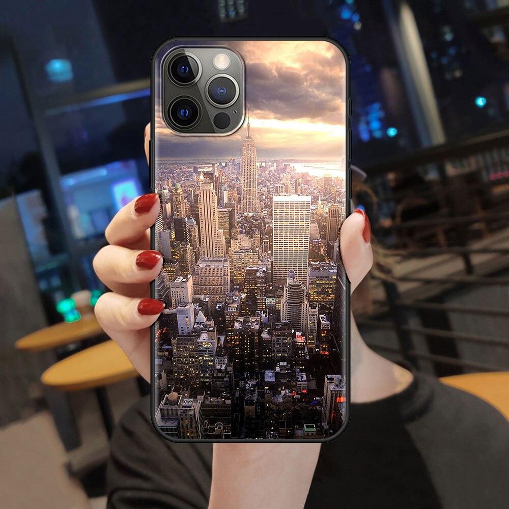 NYC New York City 3D Pattern for Women Girls Men Boys Clear Black Shockproof PC Back Cover for iPhone 13 11 Pro Max 12 Mini XR Phone Case 7 8 Plus SE X XS Soft Silicone Back Cover 6 6S 5 5S Shell