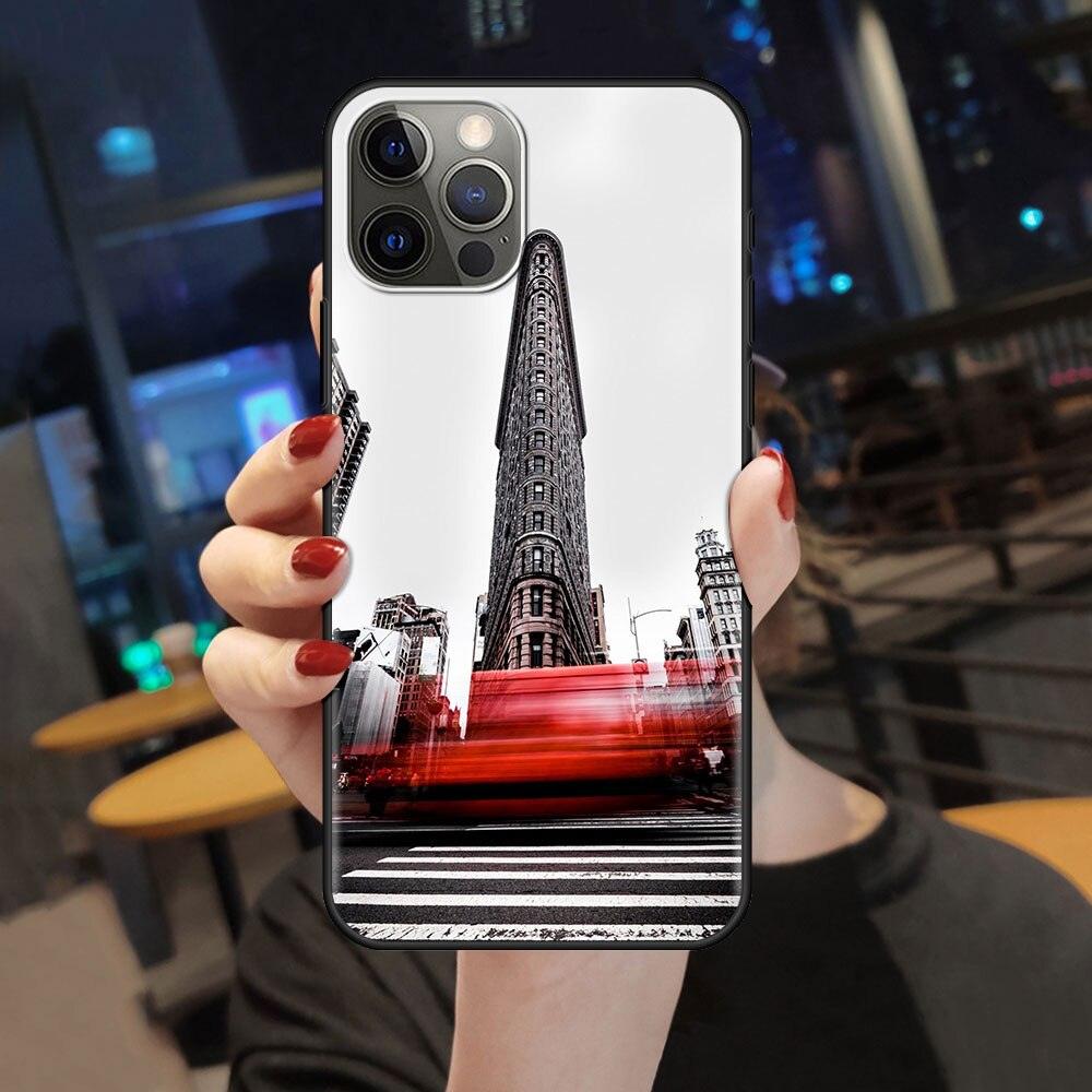 NYC New York City 3D Pattern for Women Girls Men Boys Clear Black Shockproof PC Back Cover for iPhone 13 11 Pro Max 12 Mini XR Phone Case 7 8 Plus SE X XS Soft Silicone Back Cover 6 6S 5 5S Shell