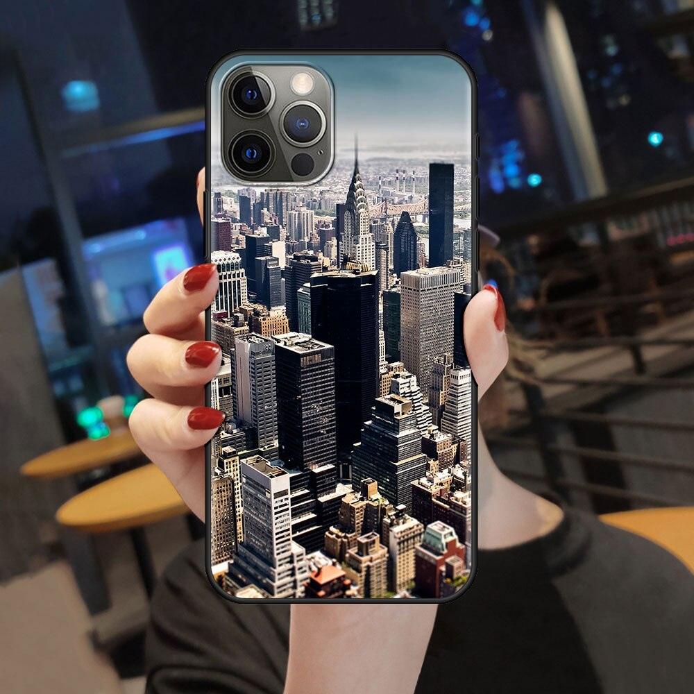 NYC New York City 3D Pattern for Women Girls Men Boys Clear Black Shockproof PC Back Cover for iPhone 13 11 Pro Max 12 Mini XR Phone Case 7 8 Plus SE X XS Soft Silicone Back Cover 6 6S 5 5S Shell