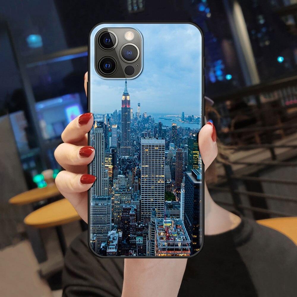 NYC New York City 3D Pattern for Women Girls Men Boys Clear Black Shockproof PC Back Cover for iPhone 13 11 Pro Max 12 Mini XR Phone Case 7 8 Plus SE X XS Soft Silicone Back Cover 6 6S 5 5S Shell