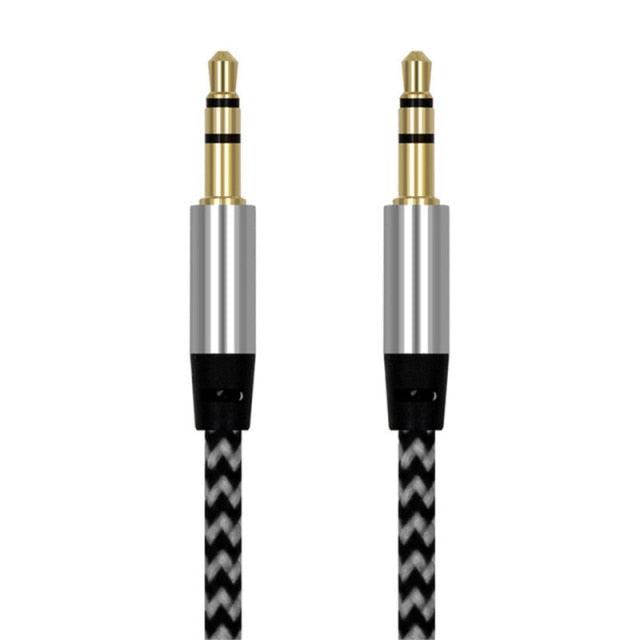 Nylon Braided 1m 3.5 mm Aux Audio Cable Jack For Mobile Car Headphones Speakers - STEVVEX Cable - 1 pcs adapter, 220, 3.5mm audio extension, 3.5mm audio extension cable, Adapter cables, audio cable, cable for car music, cable for mobile, cable for phone, green aux cable, jack aux cable, male to male car aux, nylon braided wire, silver aux cable - Stevvex.com