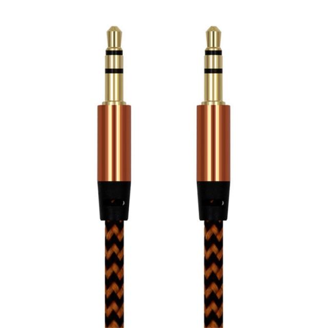 Nylon Braided 1m 3.5 mm Aux Audio Cable Jack For Mobile Car Headphones Speakers - STEVVEX Cable - 1 pcs adapter, 220, 3.5mm audio extension, 3.5mm audio extension cable, Adapter cables, audio cable, cable for car music, cable for mobile, cable for phone, green aux cable, jack aux cable, male to male car aux, nylon braided wire, silver aux cable - Stevvex.com