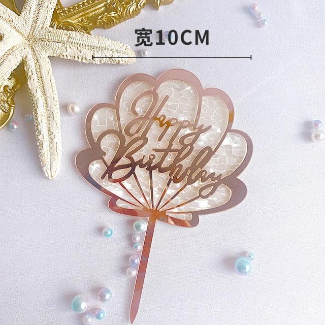 Ocean Acrylic Cake Toppers Topper Happy Birthday Cake Picks DIY Cake Insert Topper Cup Cake Toothpick Party Wedding Birthday Cake Decoration Decorating Card Birthday Shell Cake Topper DIY Wedding Party Gift Cupcake Insert Card