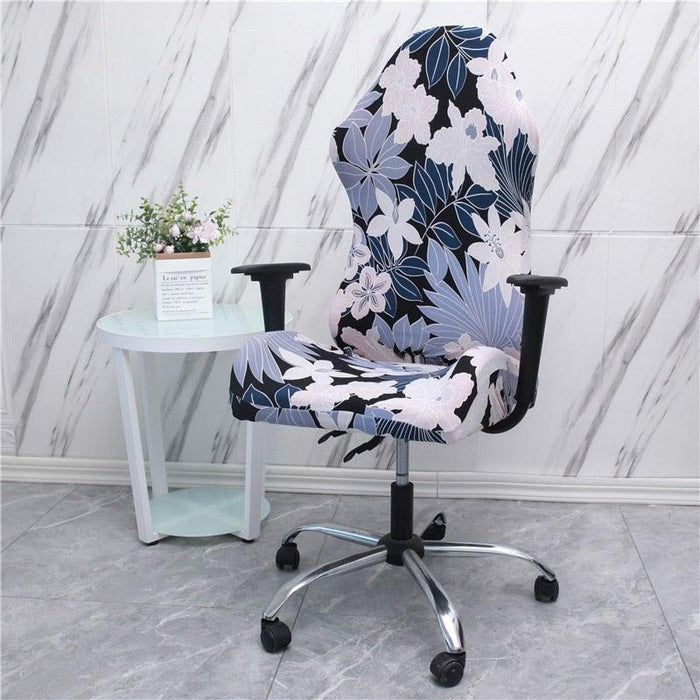 Office Computer Gaming Chair Covers Stretch Spandex Armchair Gamer Seat Cover Printed Household Racing Desk Rotating Slipcovers Soft Fit Universal Desk Rotating Chair Slipcovers, Removable Washable Anti-Dust Spandex Chair Protector Cover With Zipper