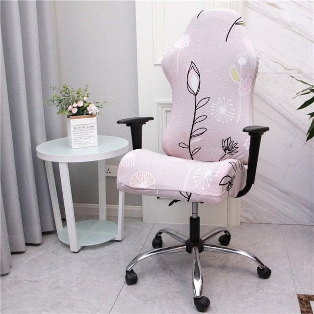 Office Computer Gaming Chair Covers Stretch Spandex Armchair Gamer Seat Cover Printed Household Racing Desk Rotating Slipcovers Soft Fit Universal Desk Rotating Chair Slipcovers, Removable Washable Anti-Dust Spandex Chair Protector Cover With Zipper