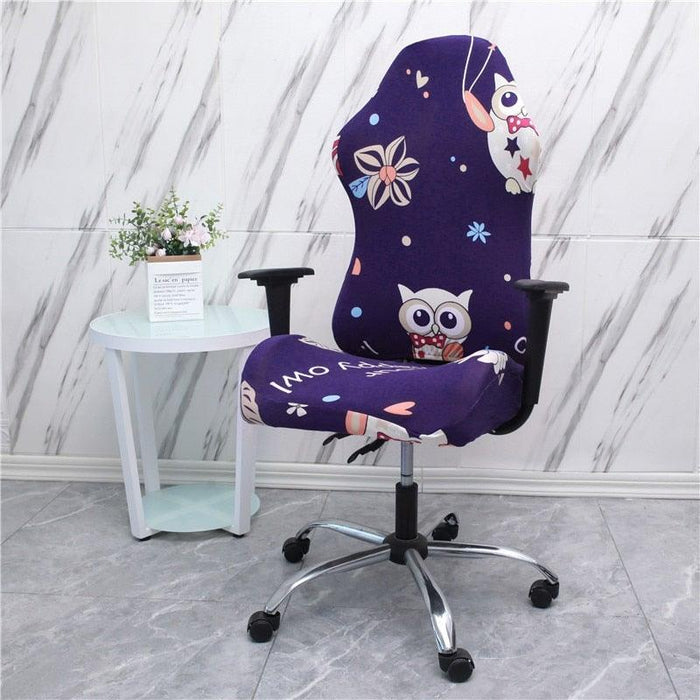 Office Computer Gaming Chair Covers Stretch Spandex Armchair Gamer Seat Cover Printed Household Racing Desk Rotating Slipcovers Soft Fit Universal Desk Rotating Chair Slipcovers, Removable Washable Anti-Dust Spandex Chair Protector Cover With Zipper