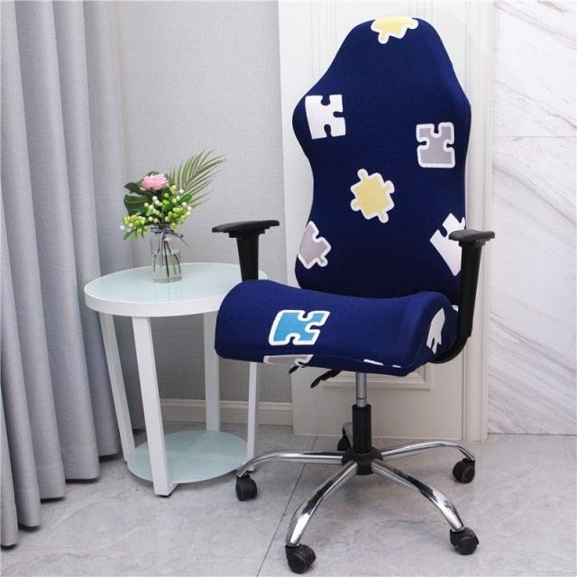 Office Computer Gaming Chair Covers Stretch Spandex Armchair Gamer Seat Cover Printed Household Racing Desk Rotating Slipcovers Soft Fit Universal Desk Rotating Chair Slipcovers, Removable Washable Anti-Dust Spandex Chair Protector Cover With Zipper