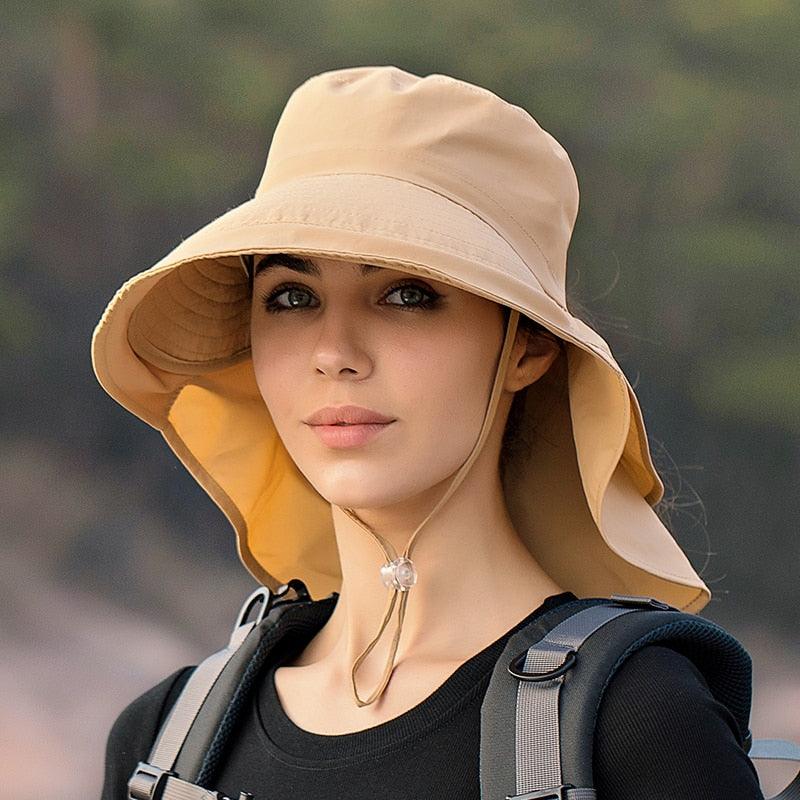 One Size Women Wide Large Sun Hat Bucket Hat Summer Outdoor Fishing Hiking UV Anti Neck Protection Shawl Wide Hat UV Sun Protection Safari Unisex Cap Ladies Hat Sport Summer Hat