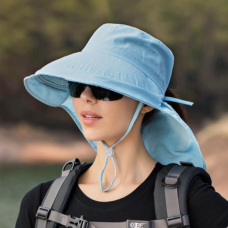 One Size Women Wide Large Sun Hat Bucket Hat Summer Outdoor Fishing Hiking UV Anti Neck Protection Shawl Wide Hat UV Sun Protection Safari Unisex Cap Ladies Hat Sport Summer Hat