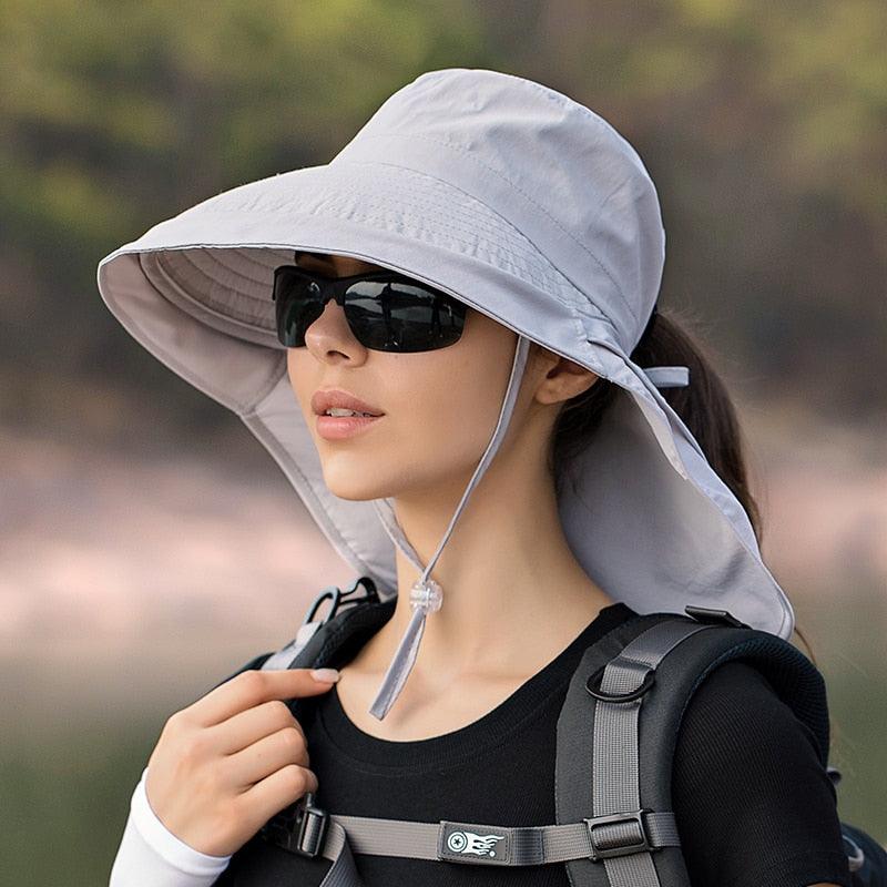 One Size Women Wide Large Sun Hat Bucket Hat Summer Outdoor Fishing Hiking UV Anti Neck Protection Shawl Wide Hat UV Sun Protection Safari Unisex Cap Ladies Hat Sport Summer Hat