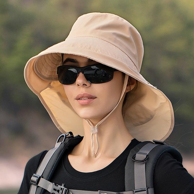 One Size Women Wide Large Sun Hat Bucket Hat Summer Outdoor Fishing Hiking UV Anti Neck Protection Shawl Wide Hat UV Sun Protection Safari Unisex Cap Ladies Hat Sport Summer Hat