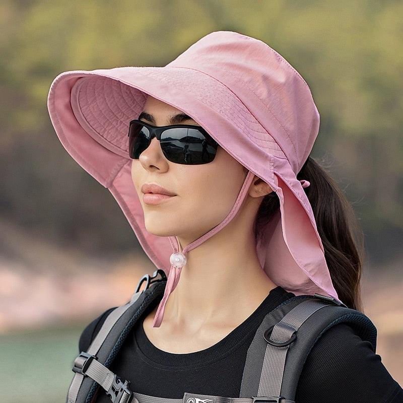 One Size Women Wide Large Sun Hat Bucket Hat Summer Outdoor Fishing Hiking UV Anti Neck Protection Shawl Wide Hat UV Sun Protection Safari Unisex Cap Ladies Hat Sport Summer Hat