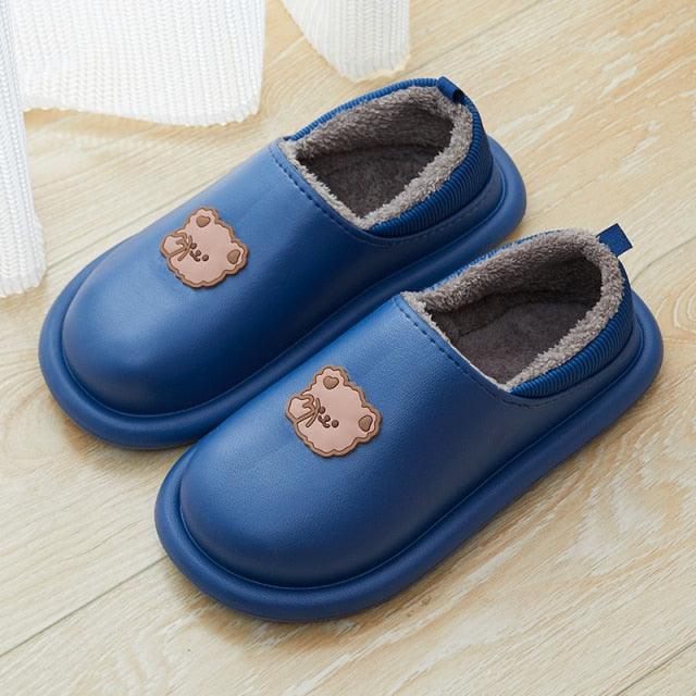 Outdoor Winter Waterproof Women Non-Slip Slippers Warm Female Plush House Slippers Indoor Flip Flops Waterproof Fuzzy Clogs Slippers Cozy Slip-On Memory Foam Fur House Slippers