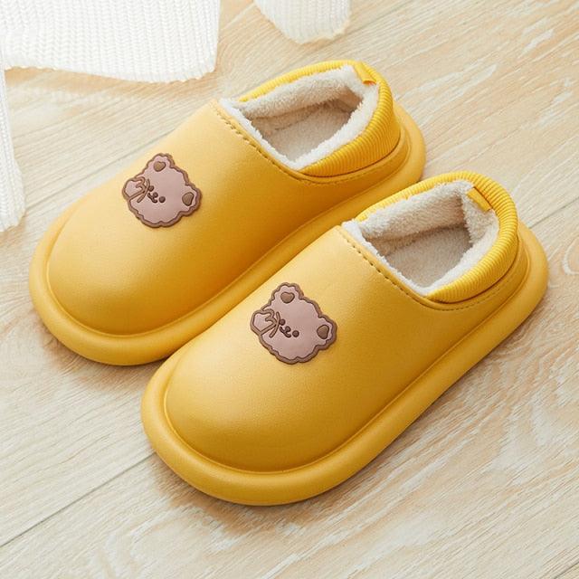 Outdoor Winter Waterproof Women Non-Slip Slippers Warm Female Plush House Slippers Indoor Flip Flops Waterproof Fuzzy Clogs Slippers Cozy Slip-On Memory Foam Fur House Slippers