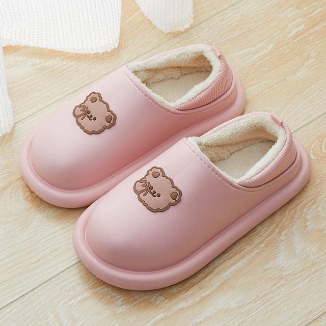 Outdoor Winter Waterproof Women Non-Slip Slippers Warm Female Plush House Slippers Indoor Flip Flops Waterproof Fuzzy Clogs Slippers Cozy Slip-On Memory Foam Fur House Slippers