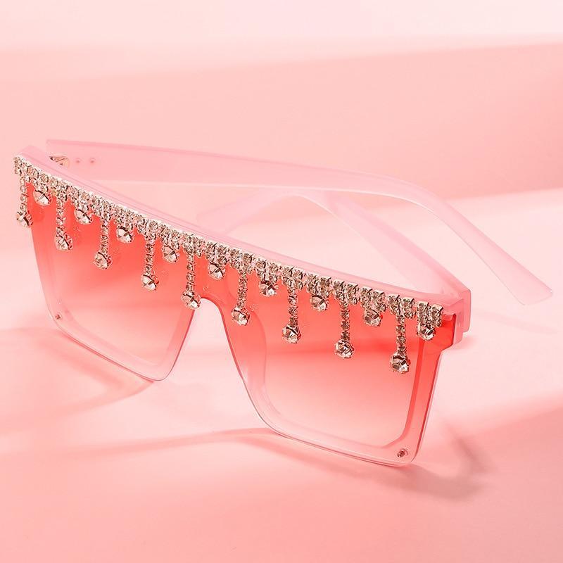 Oversize Square Crystal Sunglasses, Flat Top Oversized Sunglasses In Different Shades New Sun Wear Crystal Diamond Luxury Style Shades