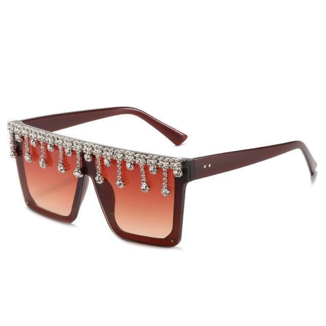 Oversize Square Crystal Sunglasses, Flat Top Oversized Sunglasses In Different Shades New Sun Wear Crystal Diamond Luxury Style Shades