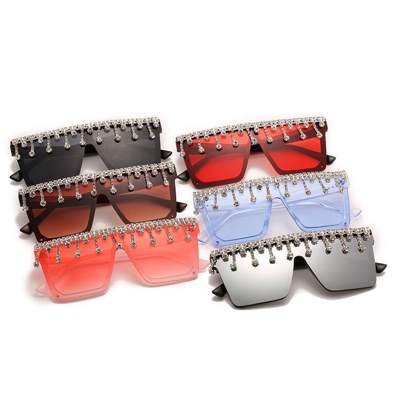 Oversize Square Crystal Sunglasses, Flat Top Oversized Sunglasses In Different Shades New Sun Wear Crystal Diamond Luxury Style Shades