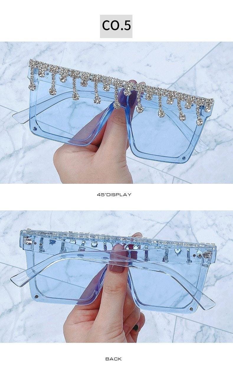 Oversize Square Crystal Sunglasses, Flat Top Oversized Sunglasses In Different Shades New Sun Wear Crystal Diamond Luxury Style Shades