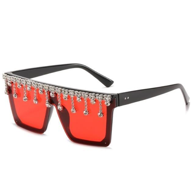 Oversize Square Crystal Sunglasses, Flat Top Oversized Sunglasses In Different Shades New Sun Wear Crystal Diamond Luxury Style Shades