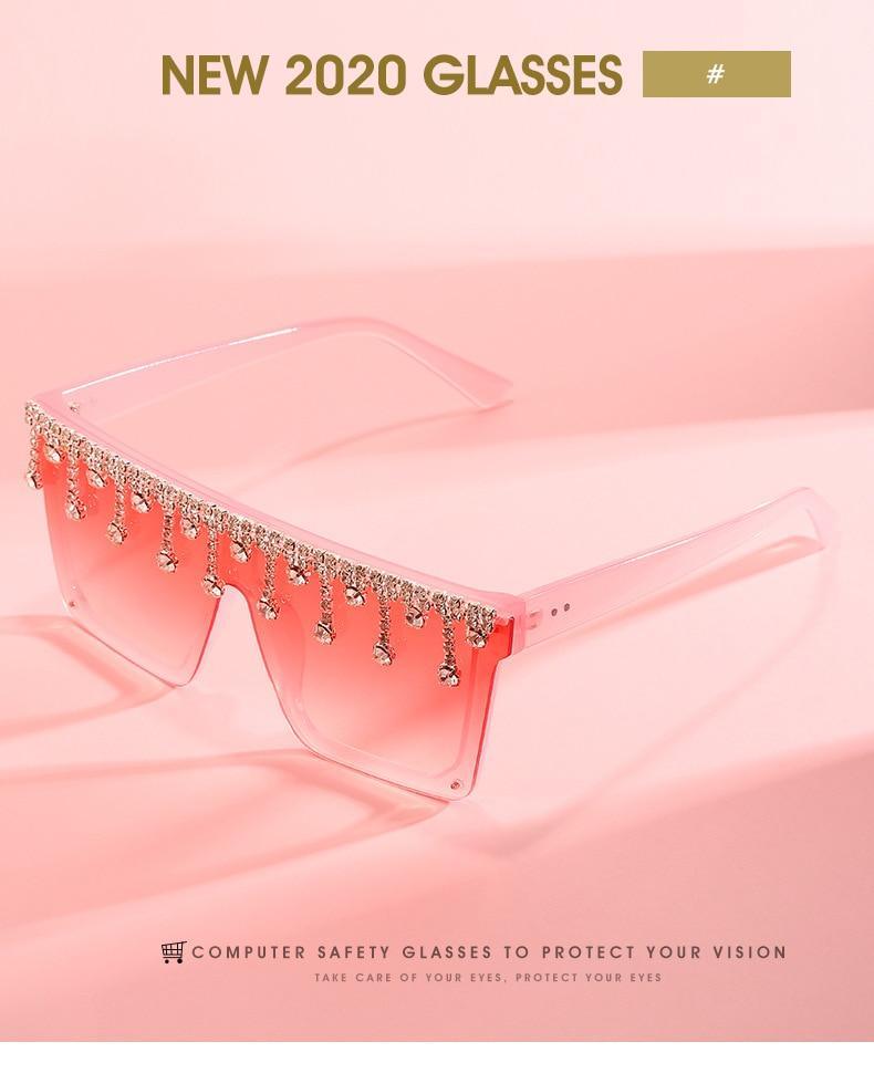 Oversize Square Crystal Sunglasses, Flat Top Oversized Sunglasses In Different Shades New Sun Wear Crystal Diamond Luxury Style Shades